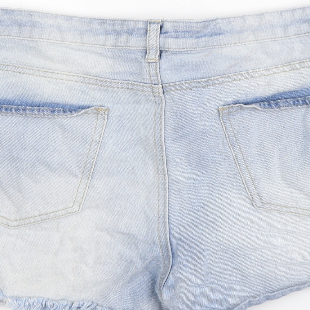 New Look Womens Blue Cotton Hot Pants Shorts Size 18 L3 in Regular Button - Distressed Look
