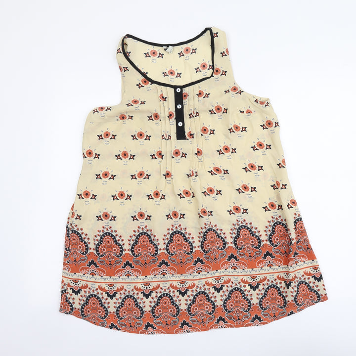 River Island Womens Multicoloured Geometric Polyester Basic Tank Size 8 Scoop Neck