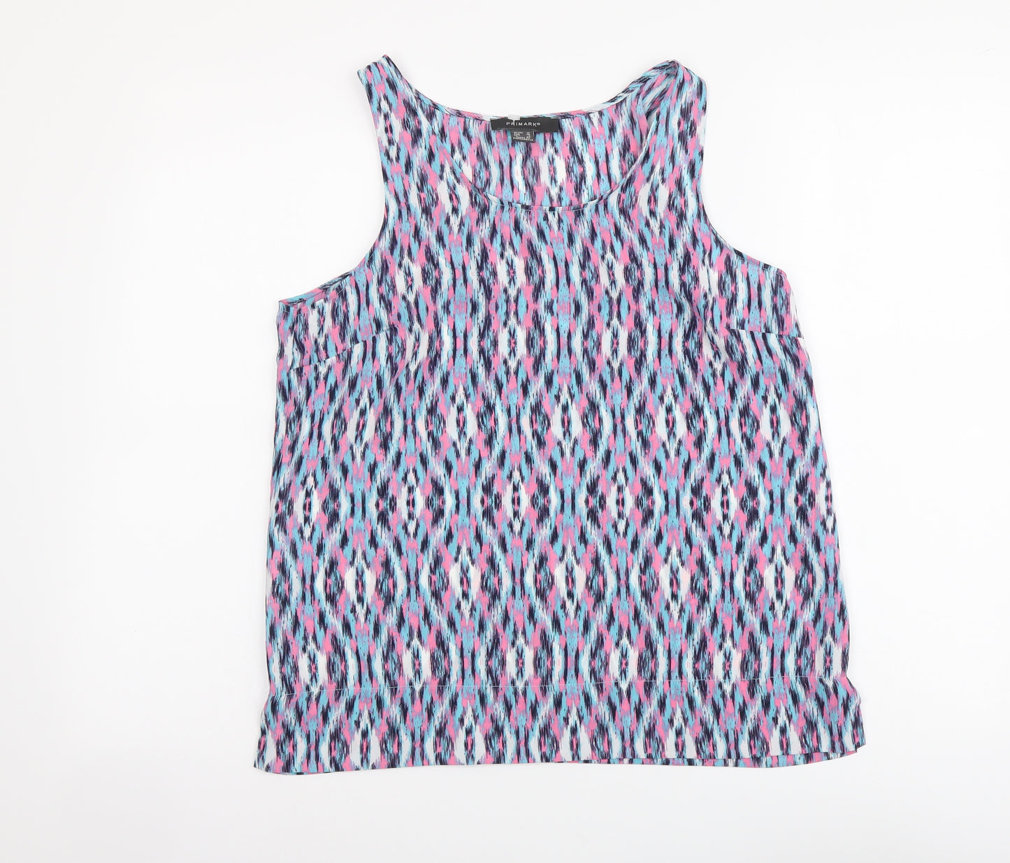 Primark Womens Multicoloured Geometric Polyester Basic Tank Size 10 Round Neck