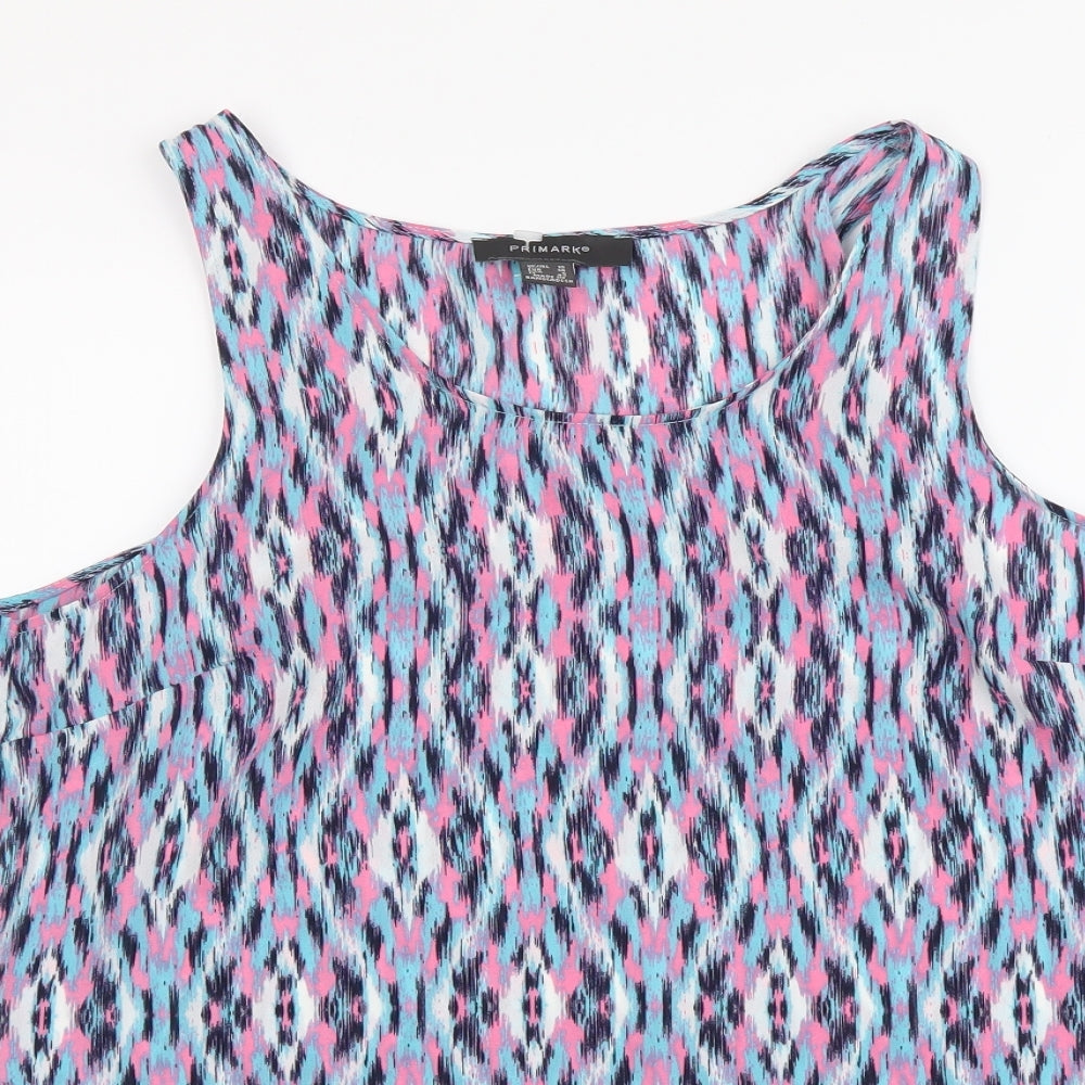 Primark Womens Multicoloured Geometric Polyester Basic Tank Size 10 Round Neck