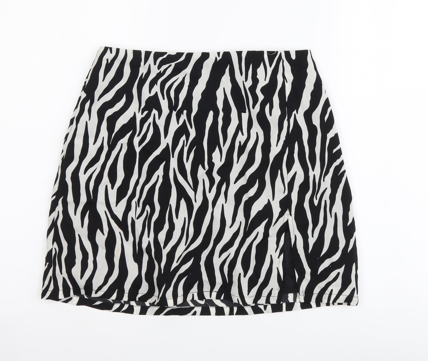 Narrated Womens Black Animal Print Polyester Mini Skirt Size S Zip - Zebra Pattern