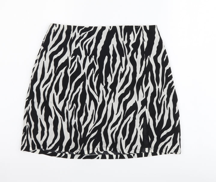 Narrated Womens Black Animal Print Polyester Mini Skirt Size S Zip - Zebra Pattern