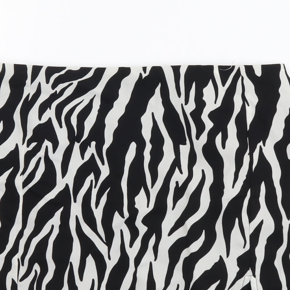 Narrated Womens Black Animal Print Polyester Mini Skirt Size S Zip - Zebra Pattern