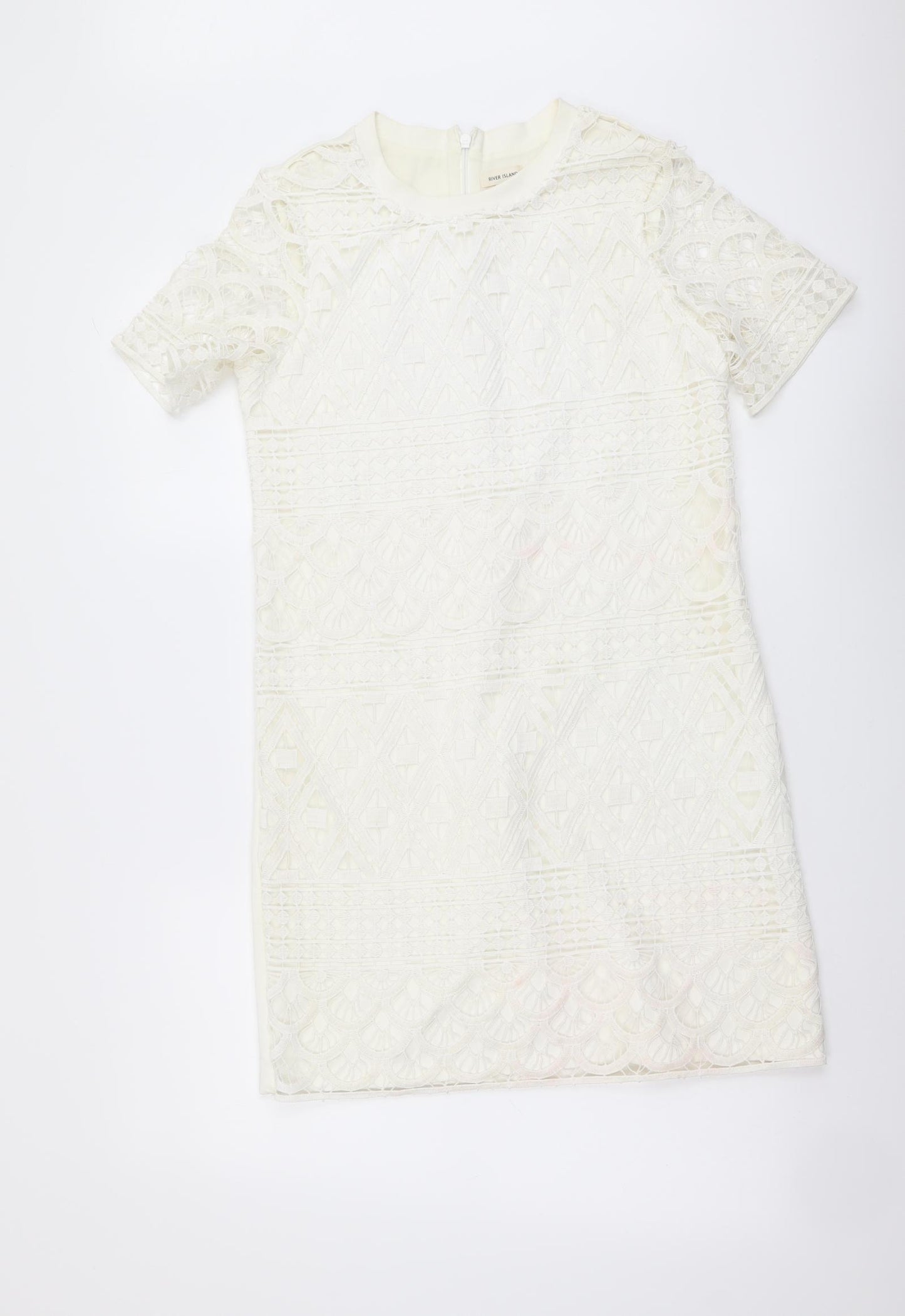 River Island Womens Ivory Geometric Polyester A-Line Size 8 Round Neck Zip