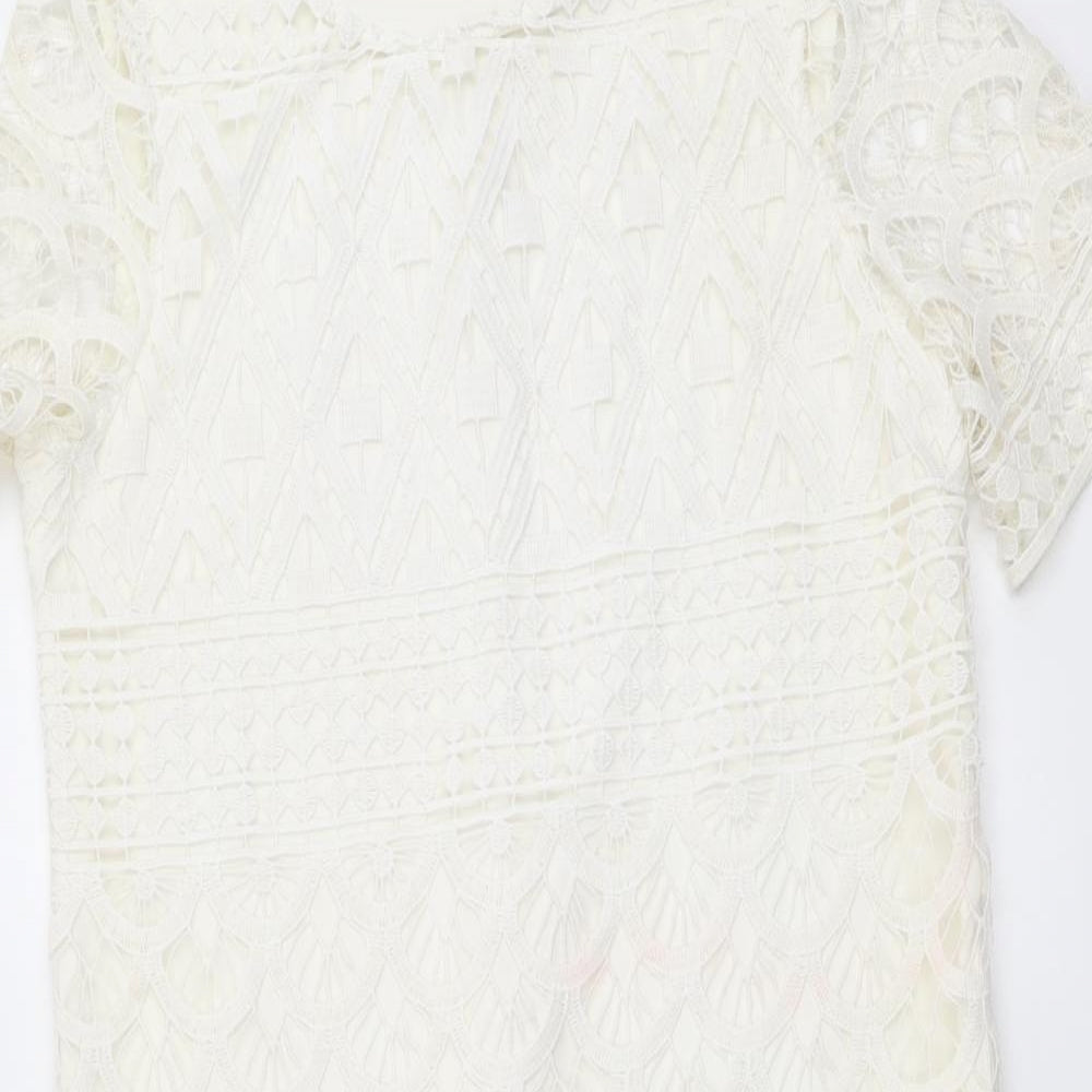 River Island Womens Ivory Geometric Polyester A-Line Size 8 Round Neck Zip