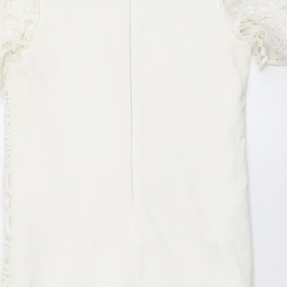 River Island Womens Ivory Geometric Polyester A-Line Size 8 Round Neck Zip