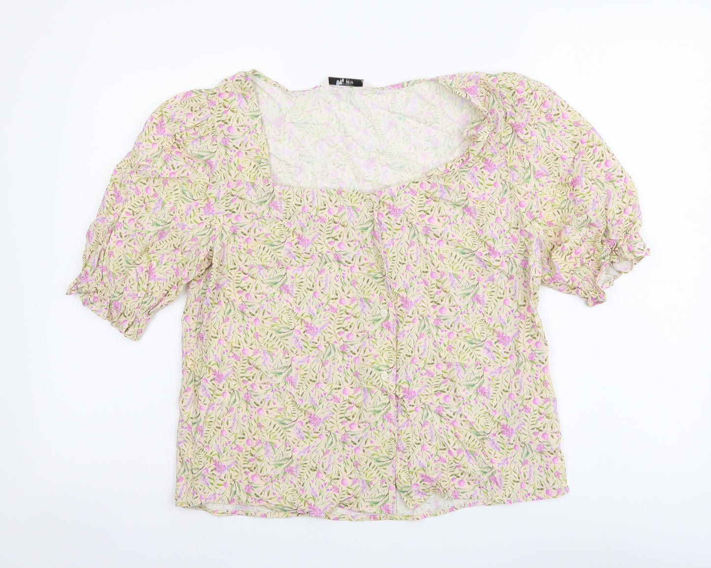 TU Womens Multicoloured Floral Viscose Basic Button-Up Size 10 Scoop Neck