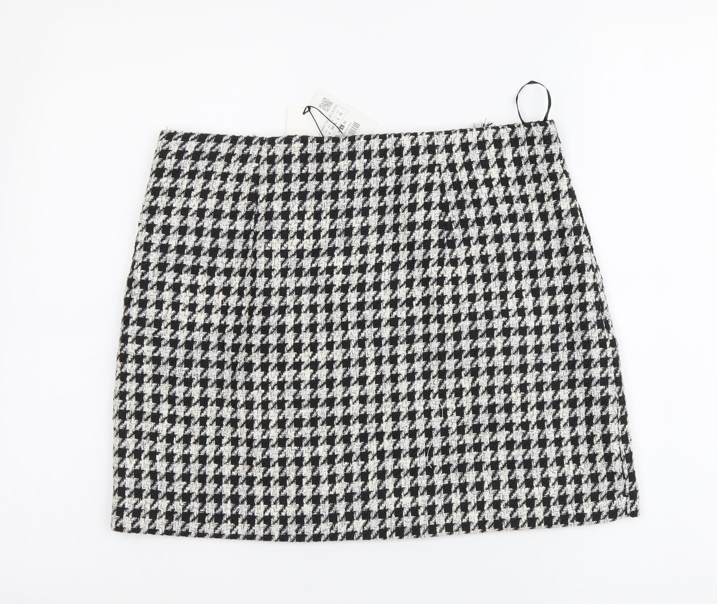 Zara Womens Black Geometric Polyester Mini Skirt Size L Zip