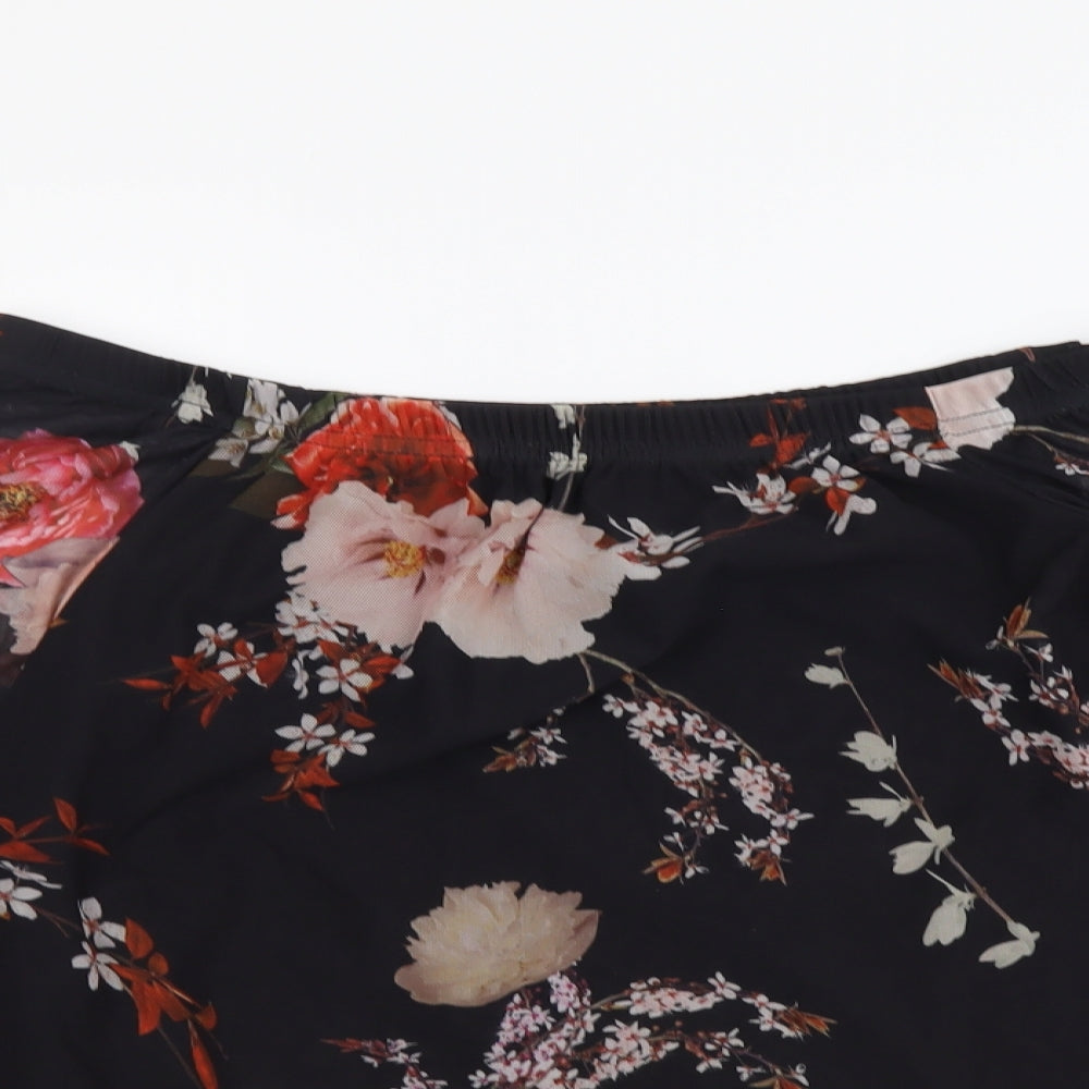 Select Womens Black Floral Polyester Basic Blouse Size 10 Off the Shoulder