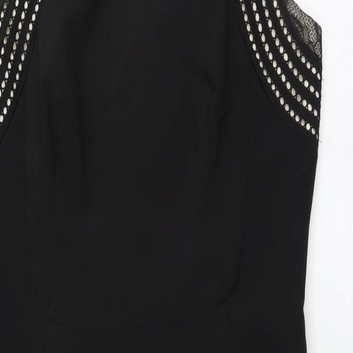 Karen Millen Womens Black Polyester Pencil Dress Size 14 V-Neck Zip - Lace Detail