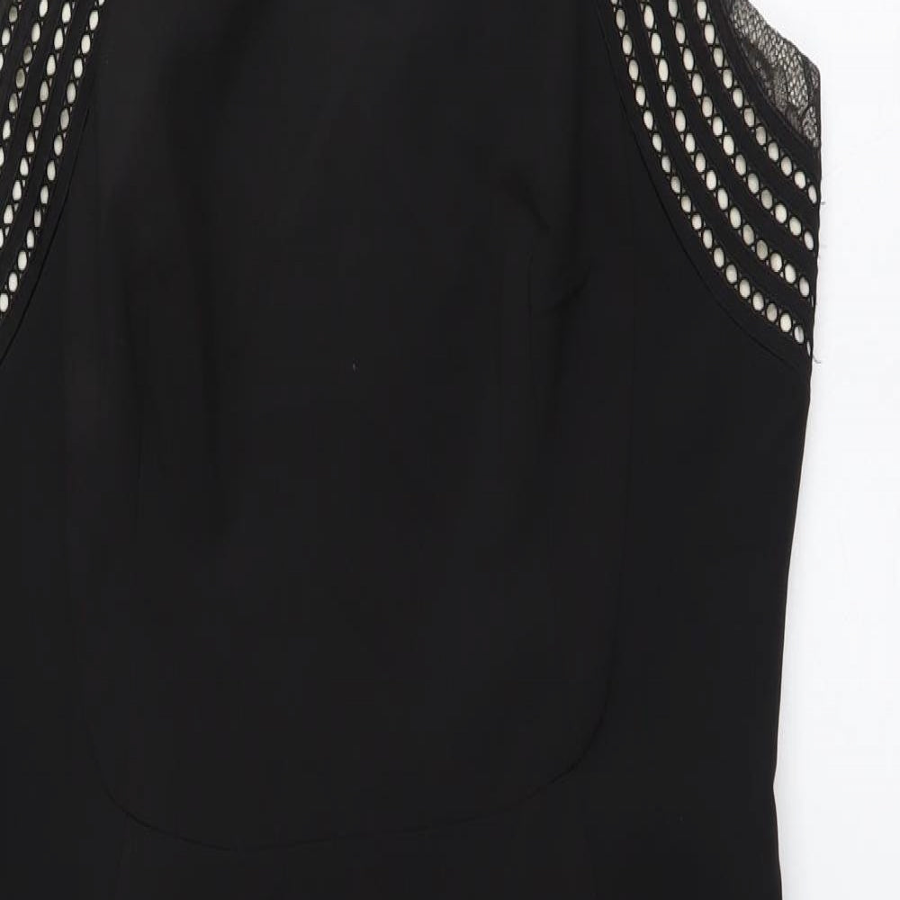 Karen Millen Womens Black Polyester Pencil Dress Size 14 V-Neck Zip - Lace Detail