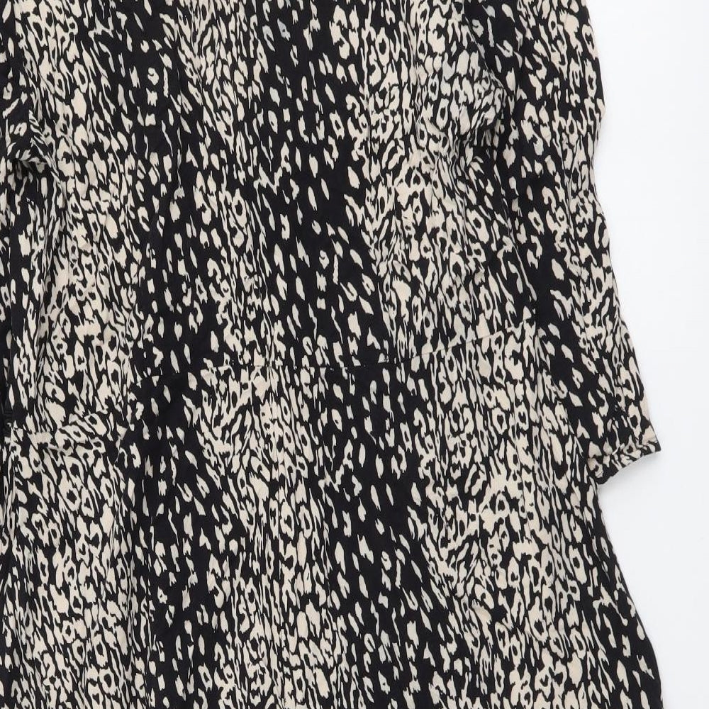 Oasis Womens Black Animal Print Viscose A-Line Size 16 Boat Neck Pullover - Leopard Pattern