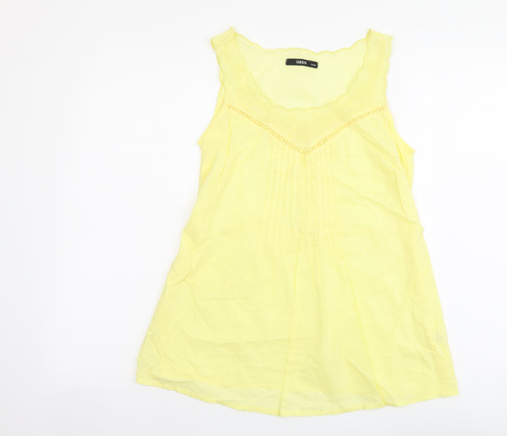 Oasis Womens Yellow Cotton Basic Tank Size 10 Scoop Neck