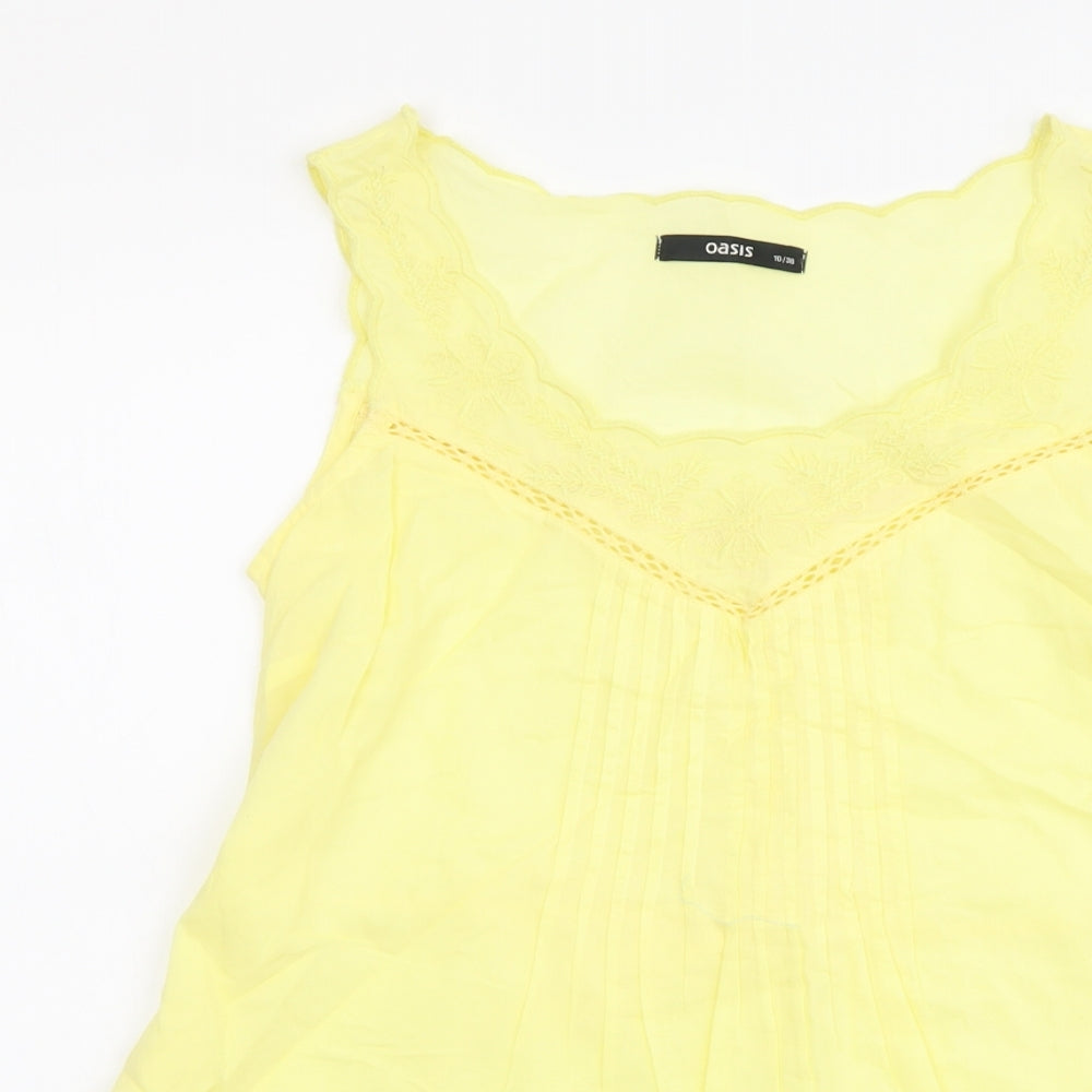 Oasis Womens Yellow Cotton Basic Tank Size 10 Scoop Neck