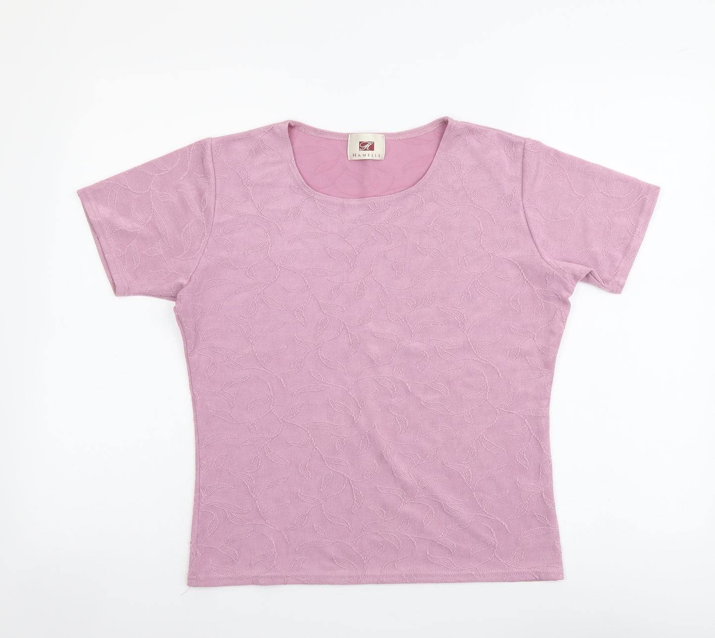 Hamells Womens Purple Floral Polyester Basic T-Shirt Size L Round Neck