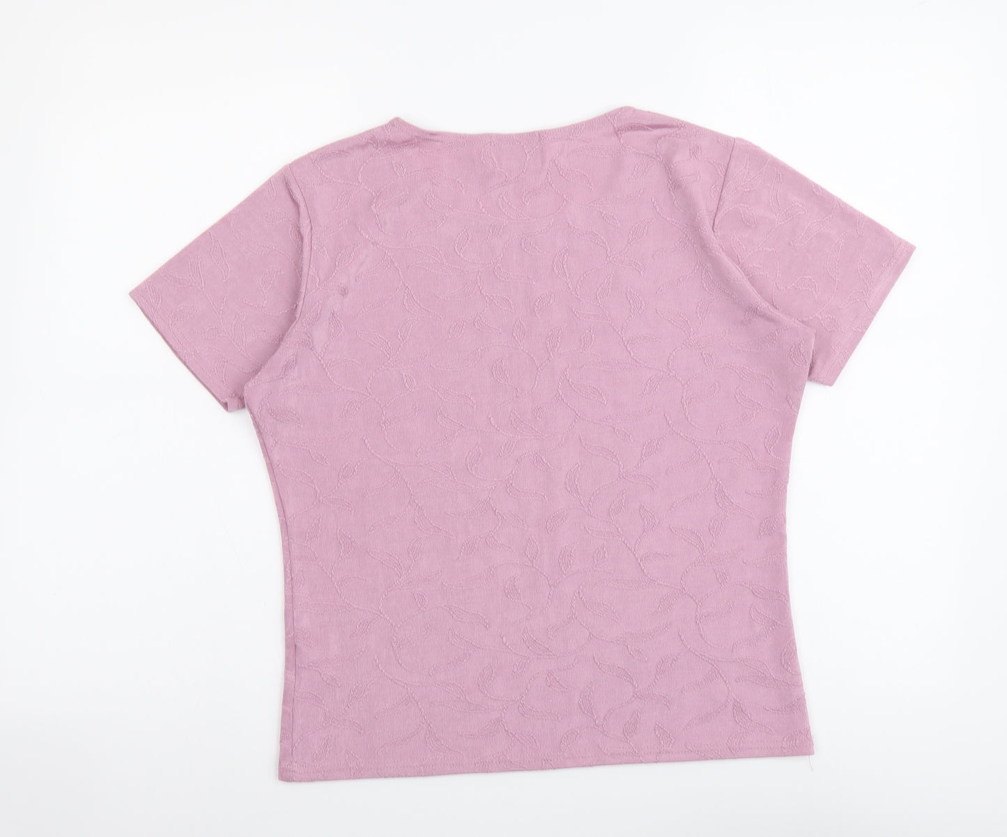 Hamells Womens Purple Floral Polyester Basic T-Shirt Size L Round Neck