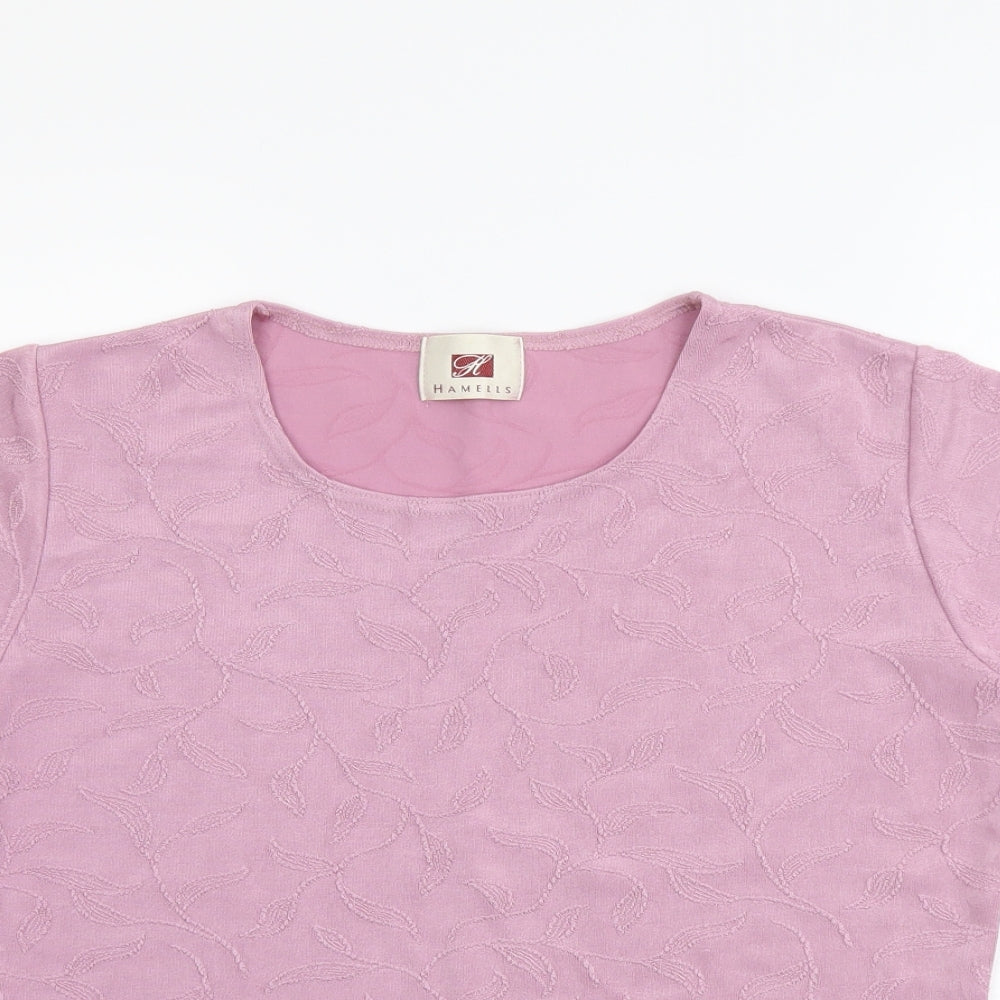 Hamells Womens Purple Floral Polyester Basic T-Shirt Size L Round Neck