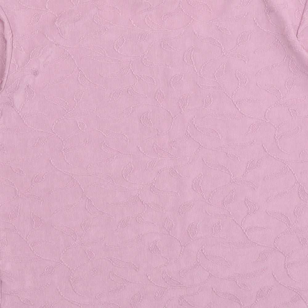 Hamells Womens Purple Floral Polyester Basic T-Shirt Size L Round Neck