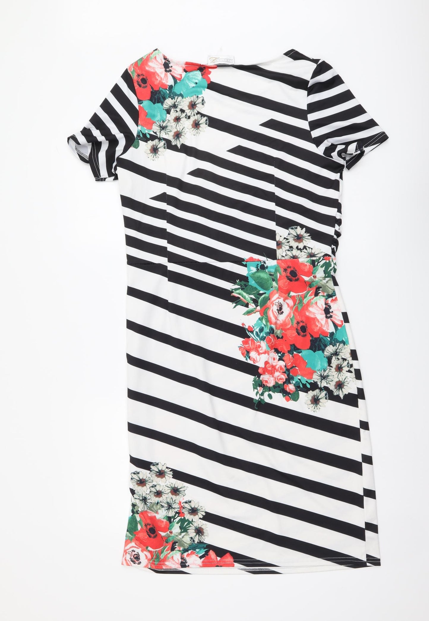 Creation Womens Multicoloured Striped Polyester Pencil Dress Size 14 Boat Neck Pullover