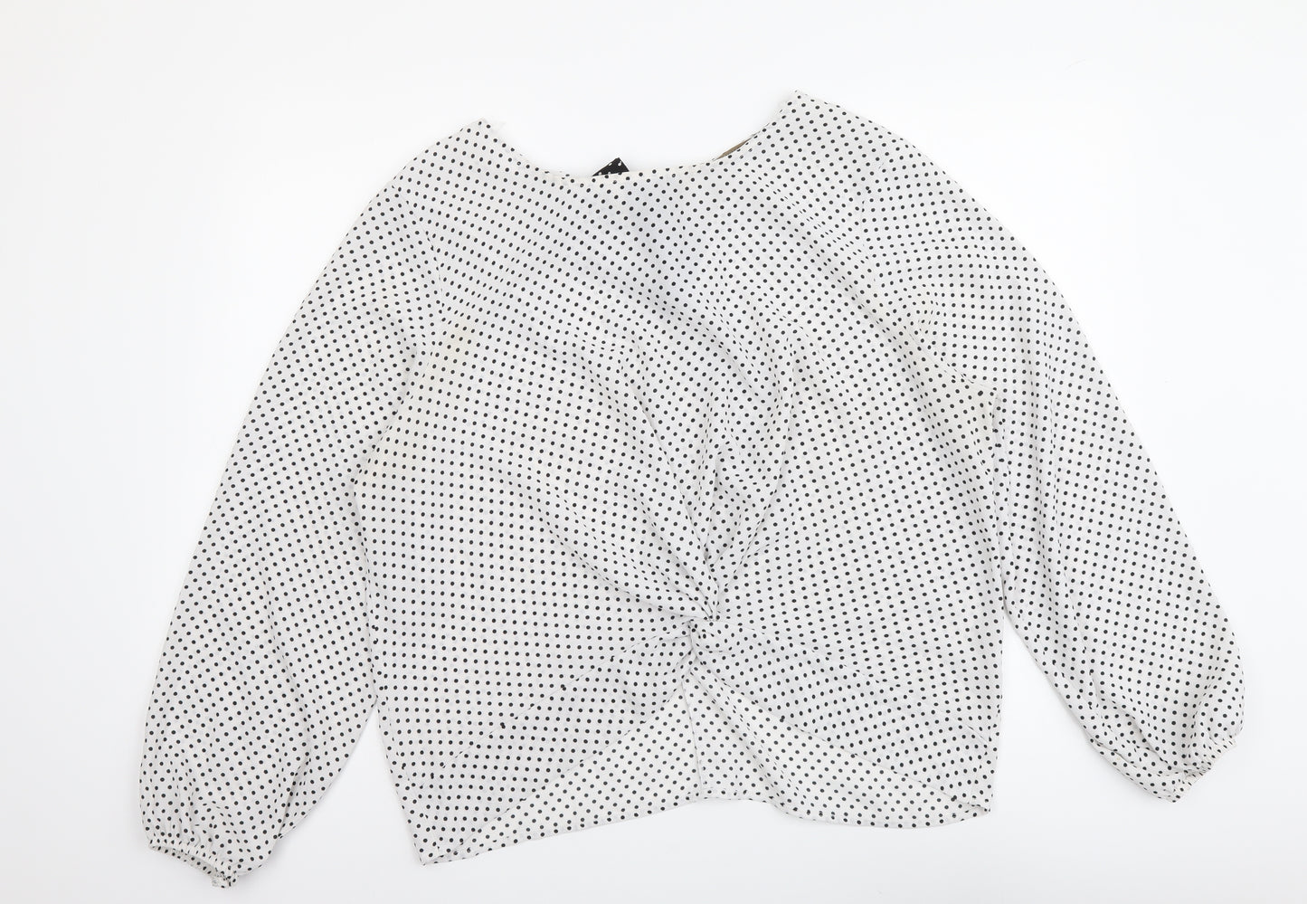 Ashua Womens White Polka Dot Polyester Basic Blouse Size L Round Neck