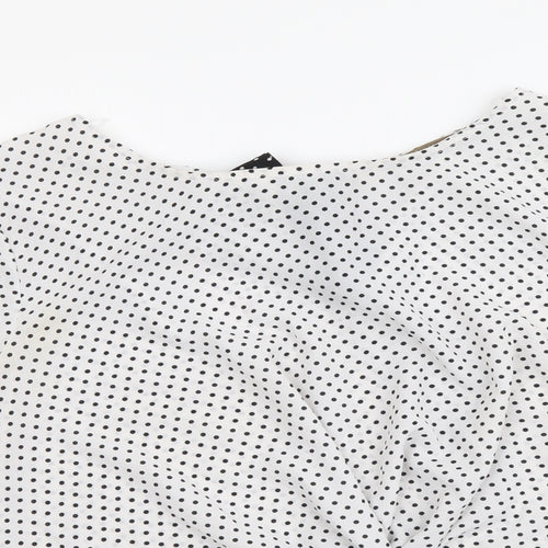 Ashua Womens White Polka Dot Polyester Basic Blouse Size L Round Neck