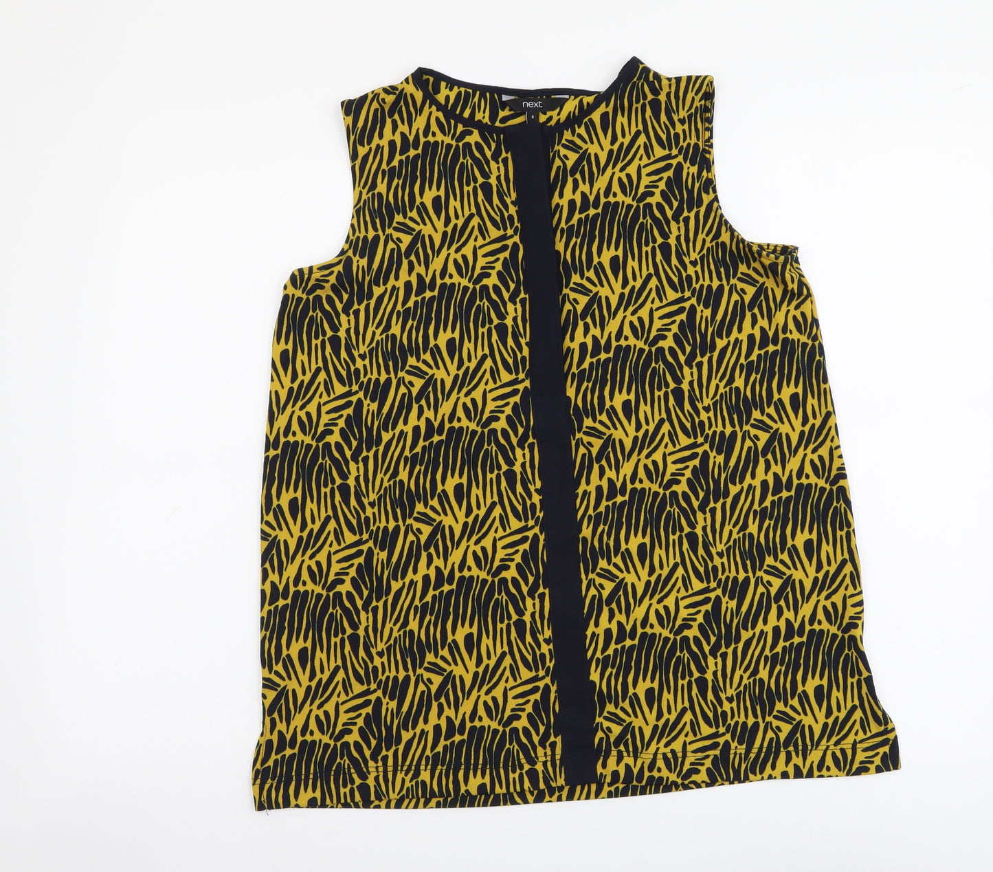 NEXT Womens Yellow Geometric Polyester Basic Button-Up Size 8 Round Neck