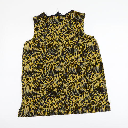 NEXT Womens Yellow Geometric Polyester Basic Button-Up Size 8 Round Neck