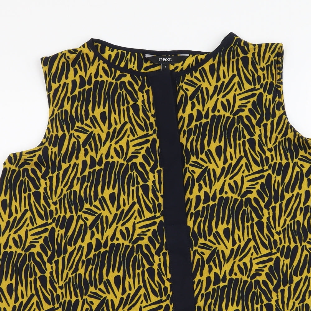 NEXT Womens Yellow Geometric Polyester Basic Button-Up Size 8 Round Neck