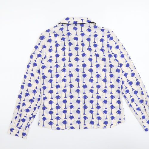 Topshop Womens White Geometric Polyester Basic Button-Up Size 4 Collared - Palm Tree Print