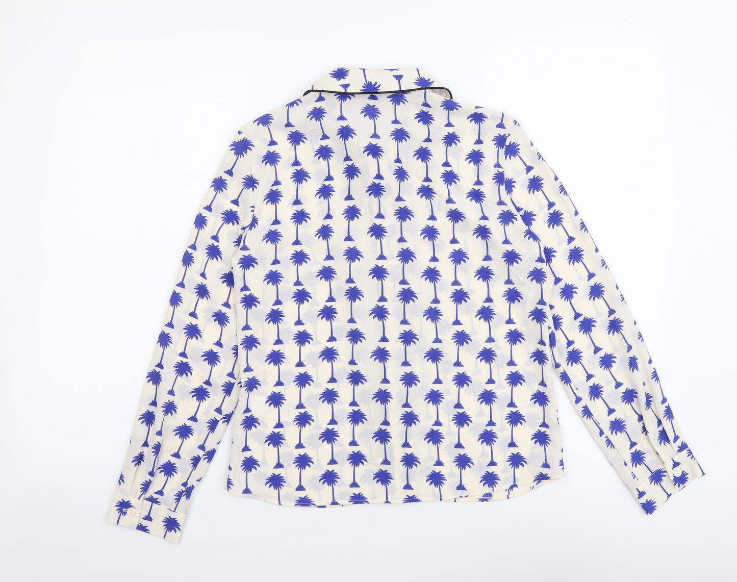 Topshop Womens White Geometric Polyester Basic Button-Up Size 4 Collared - Palm Tree Print