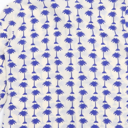 Topshop Womens White Geometric Polyester Basic Button-Up Size 4 Collared - Palm Tree Print