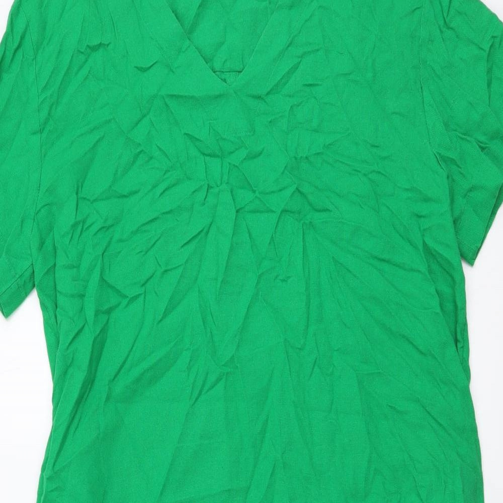 Marks and Spencer Womens Green Linen A-Line Size 14 V-Neck Pullover