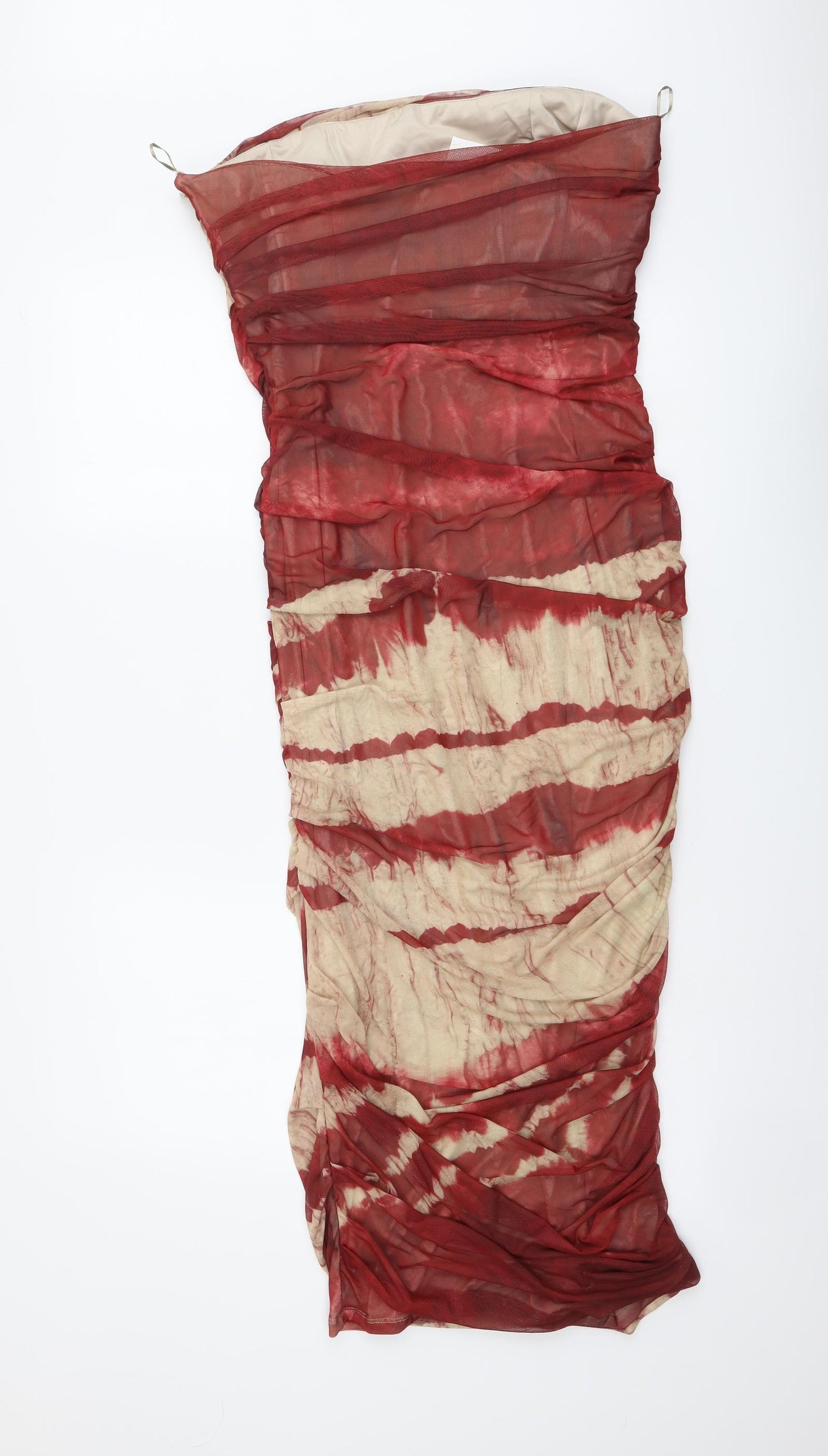 Zara Womens Red Tie Dye Polyester Bodycon Size L Off the Shoulder Zip