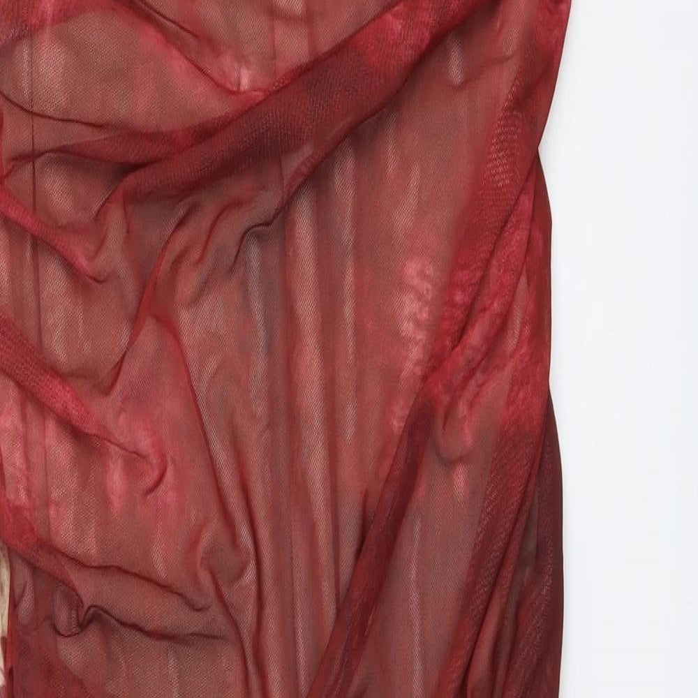 Zara Womens Red Tie Dye Polyester Bodycon Size L Off the Shoulder Zip