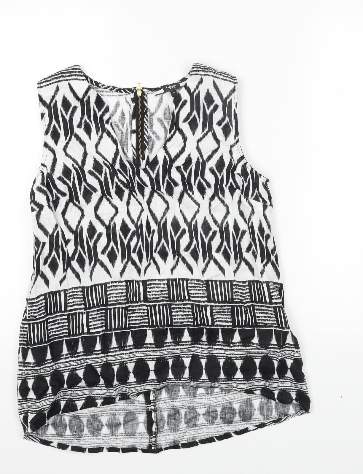 NEXT Womens Multicoloured Geometric Linen Basic T-Shirt Size 10 V-Neck