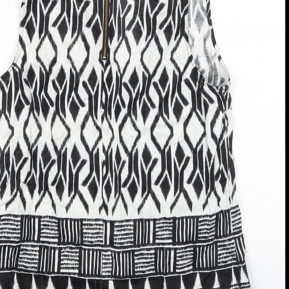 NEXT Womens Multicoloured Geometric Linen Basic T-Shirt Size 10 V-Neck