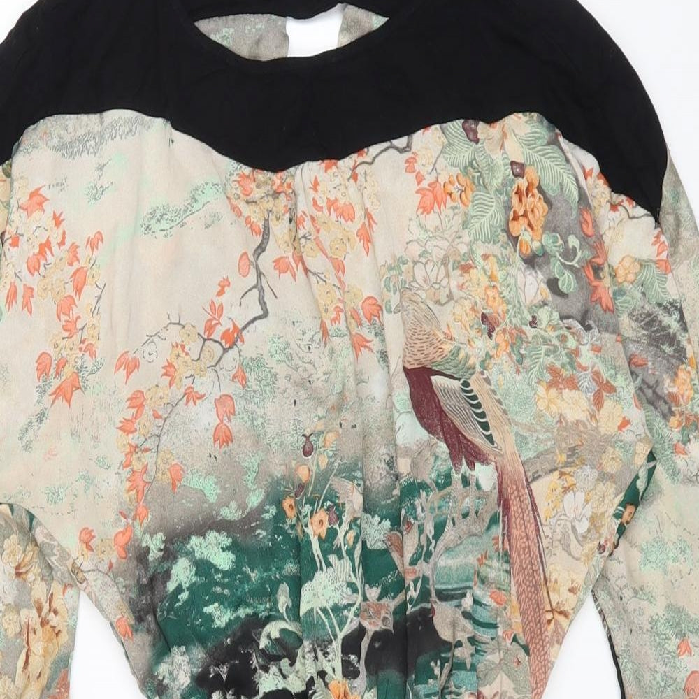 Bershka Womens Multicoloured Geometric Polyester Fit & Flare Size S Round Neck Pullover