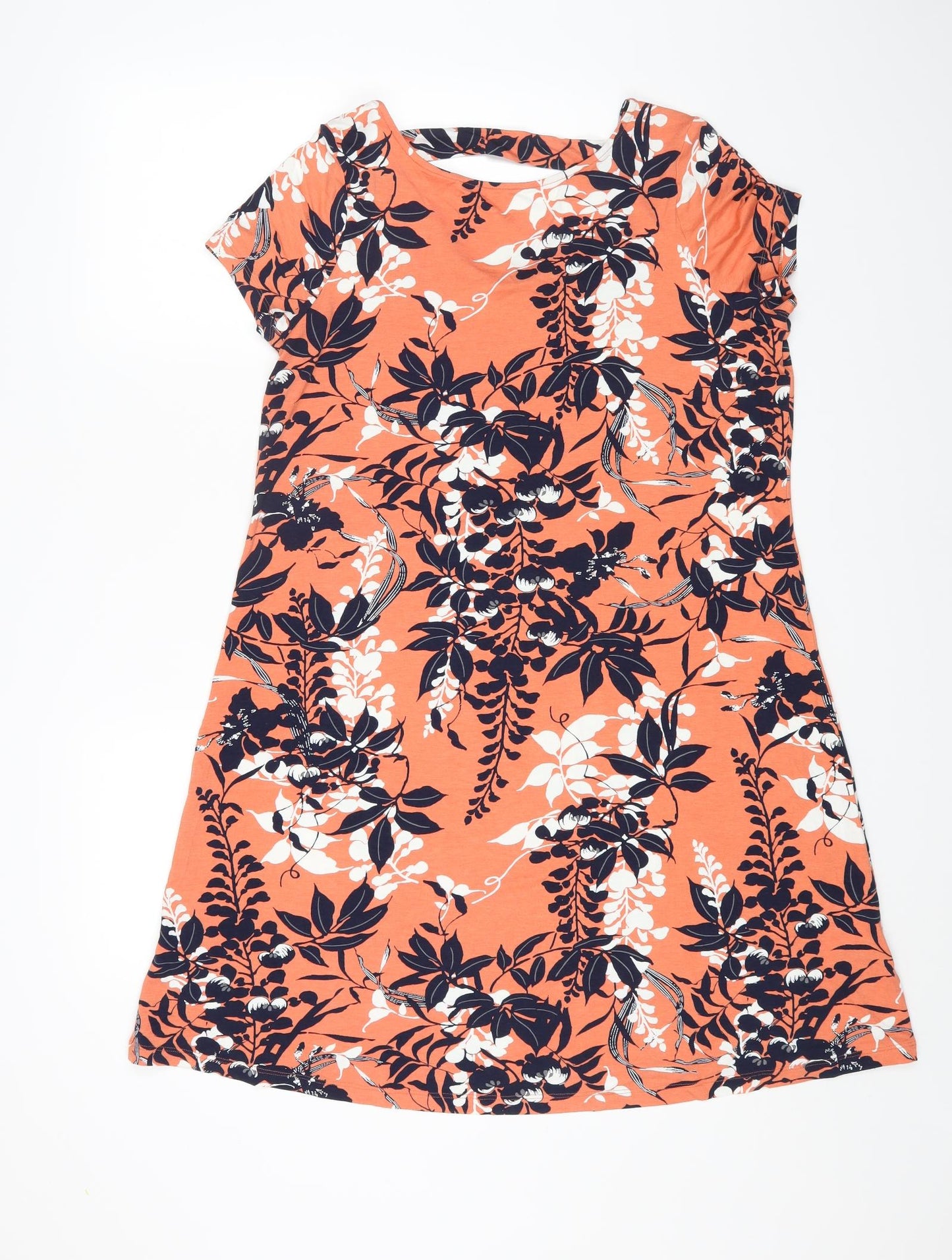 Marks and Spencer Womens Orange Floral Viscose A-Line Size 14 Round Neck Pullover