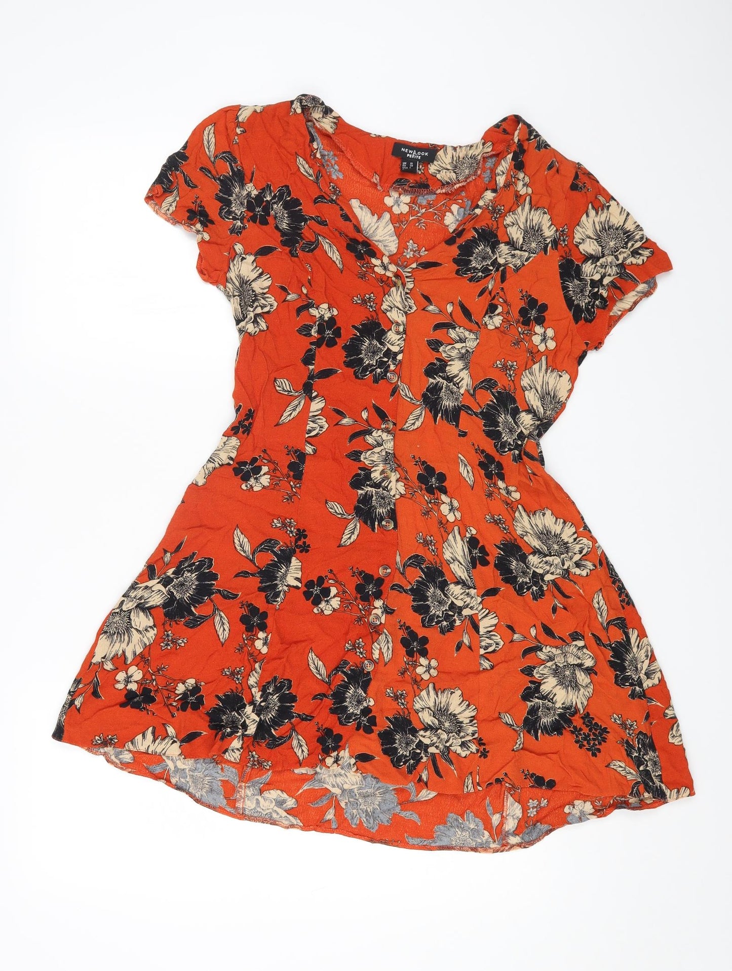 New Look Womens Red Floral Viscose A-Line Size 10 V-Neck Button
