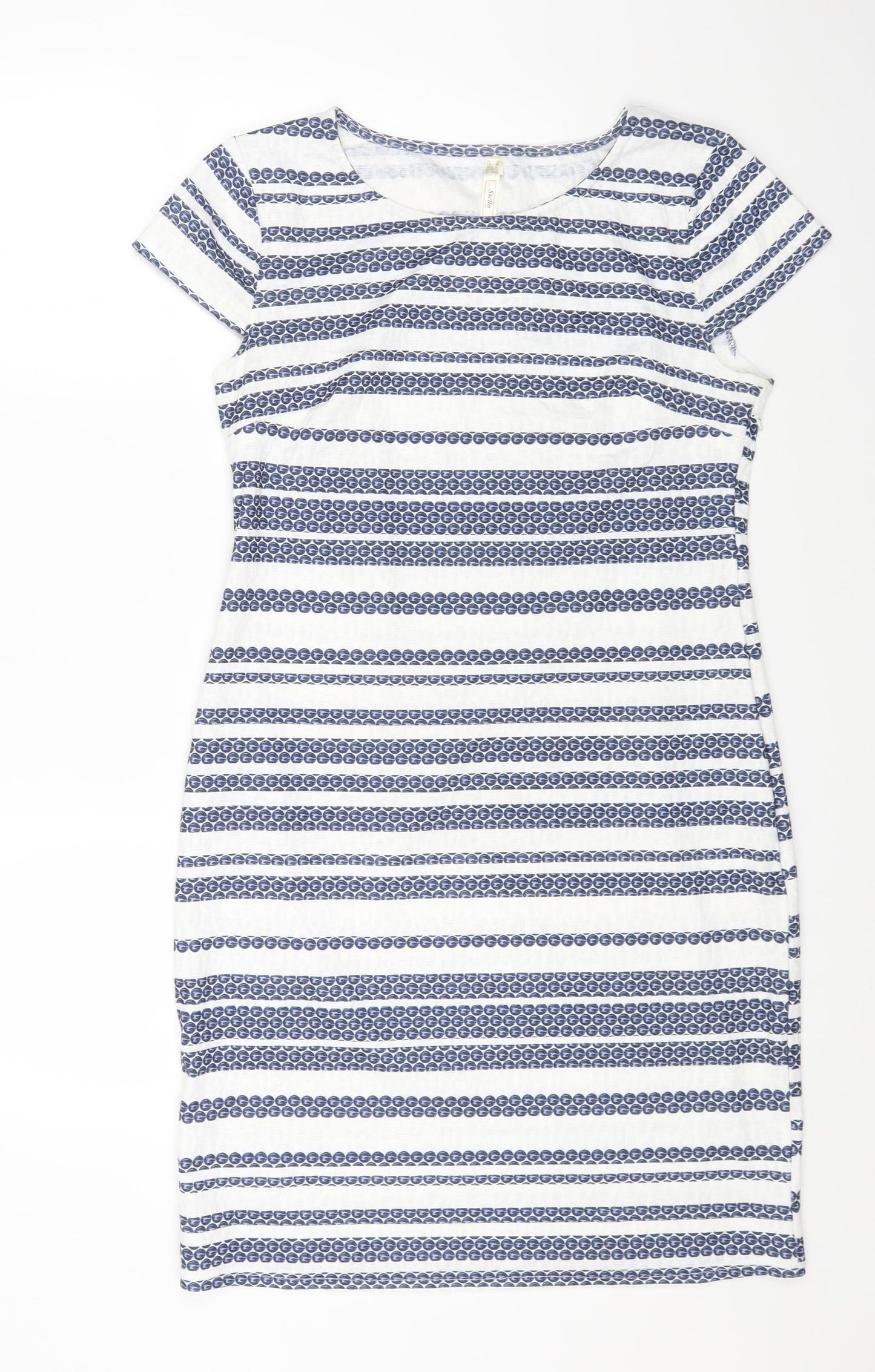 Stella Womens White Striped Polyester A-Line Size 12 Round Neck Zip