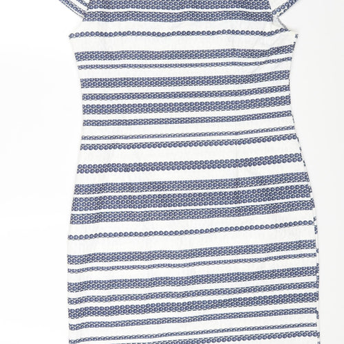 Stella Womens White Striped Polyester A-Line Size 12 Round Neck Zip