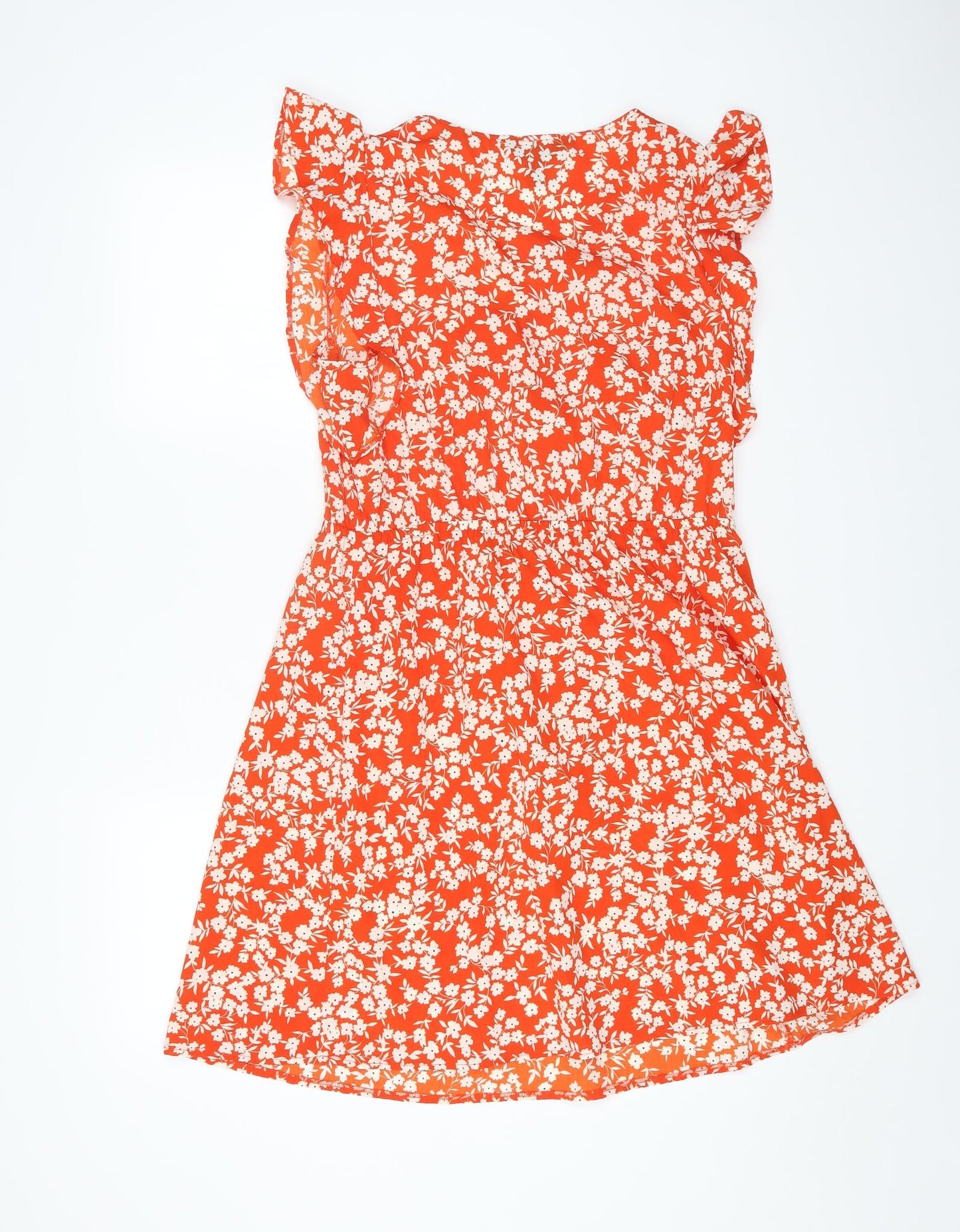 New Look Womens Red Floral Polyester Fit & Flare Size 14 V-Neck Button