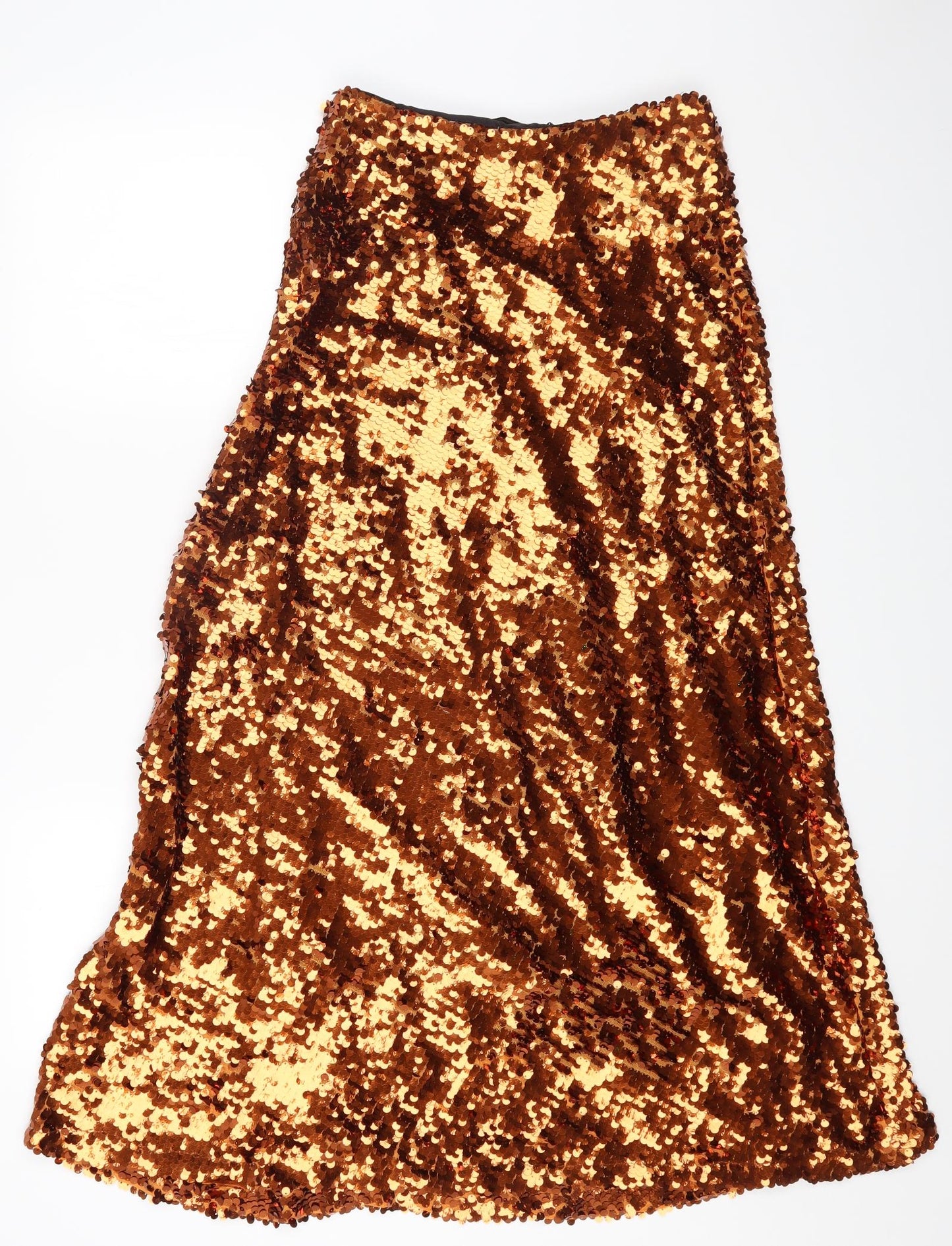 Zara Womens Orange Acetate Maxi Skirt Size S