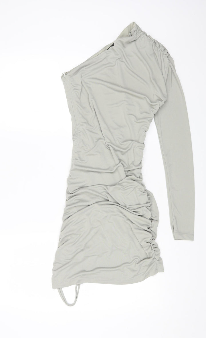 Zara Womens Grey Polyester Bodycon Size XS Off the Shoulder Zip
