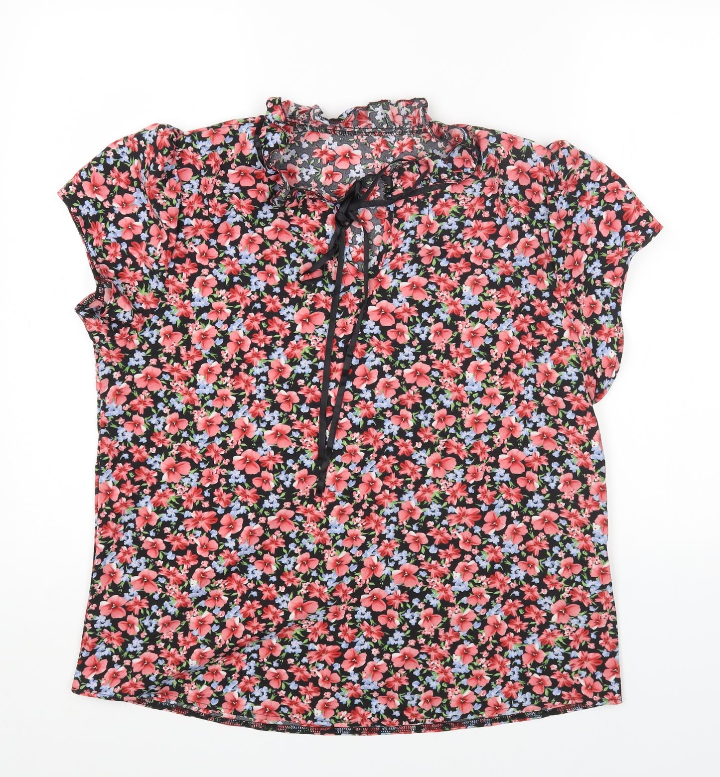 SheIn Womens Multicoloured Floral Polyester Basic T-Shirt Size XL V-Neck