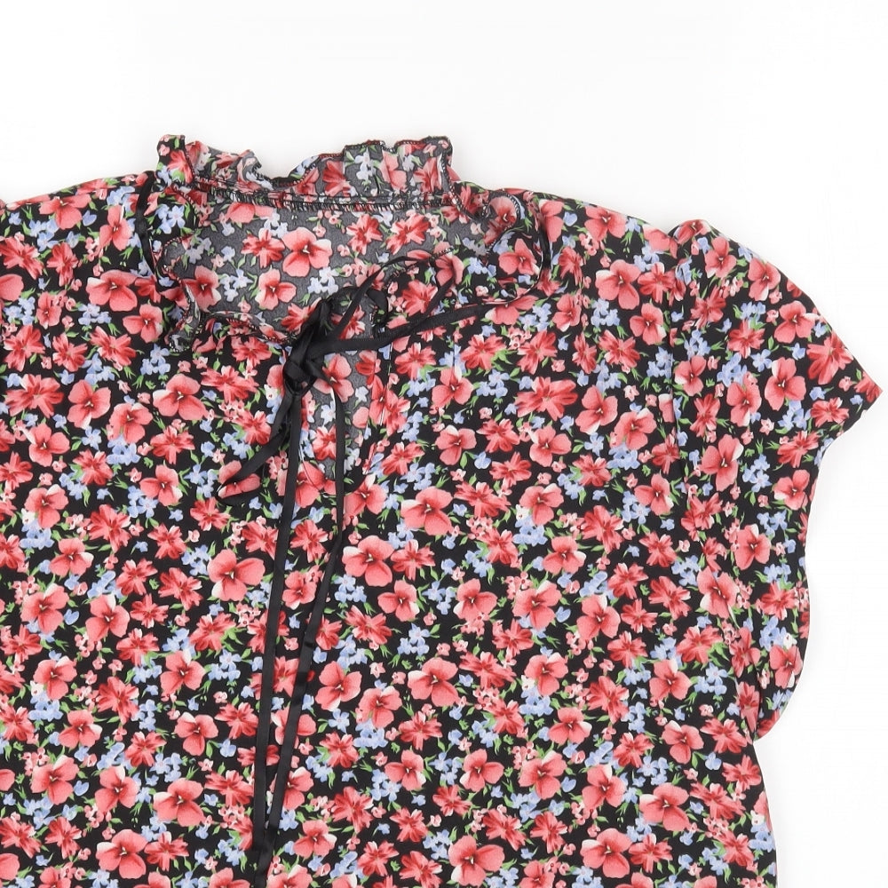 SheIn Womens Multicoloured Floral Polyester Basic T-Shirt Size XL V-Neck