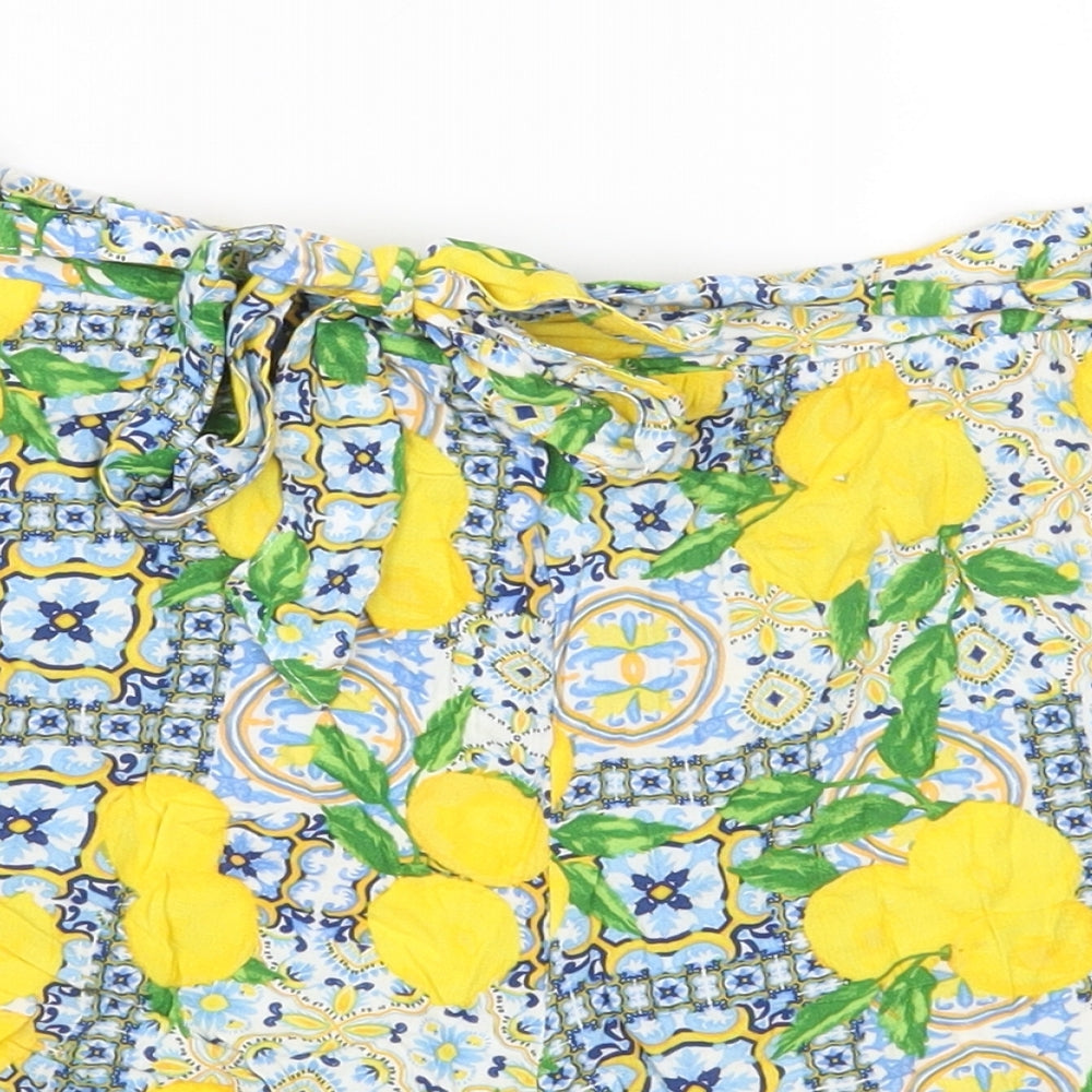 Primark Womens Multicoloured Geometric Vinyl Hot Pants Shorts Size 14 Regular Tie