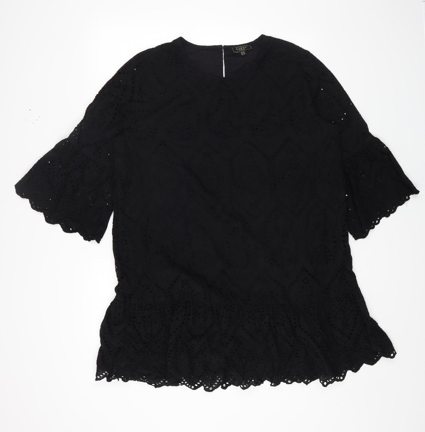 Lipsy Womens Black Cotton Basic Blouse Size 16 Round Neck