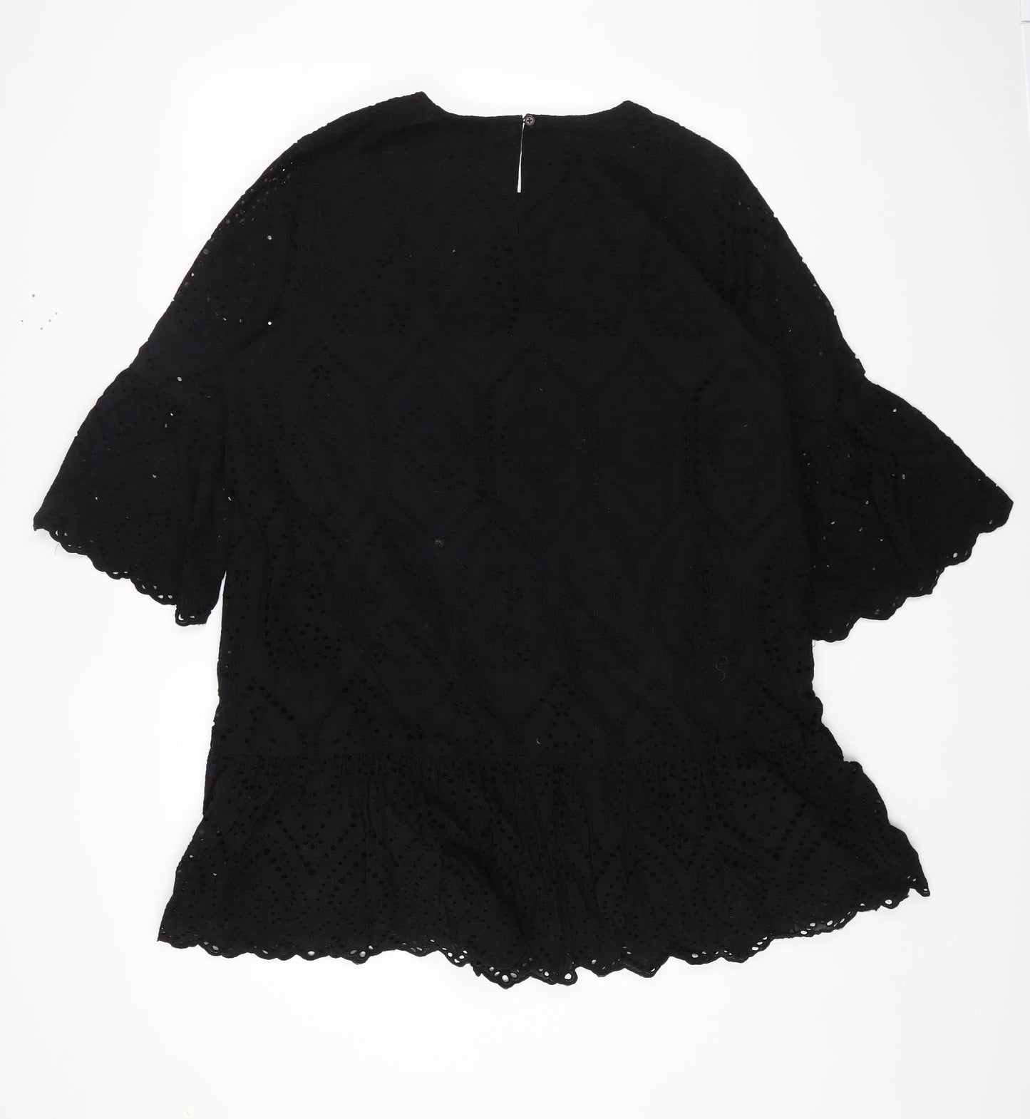 Lipsy Womens Black Cotton Basic Blouse Size 16 Round Neck