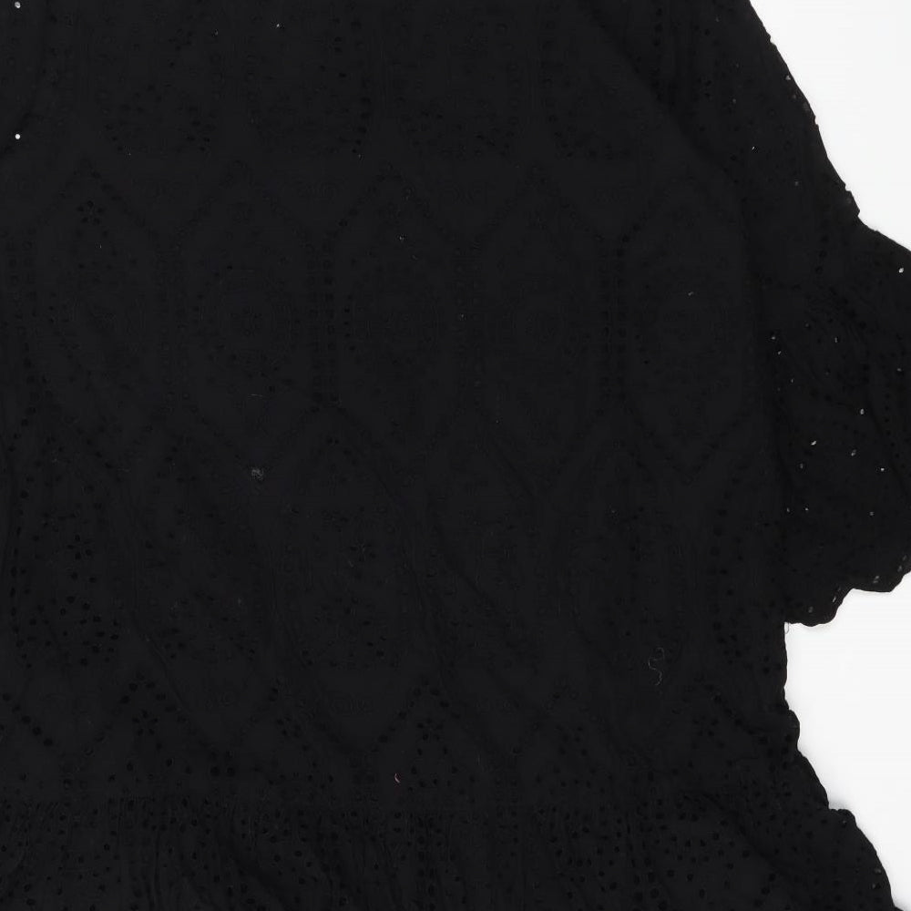 Lipsy Womens Black Cotton Basic Blouse Size 16 Round Neck